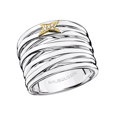 Kiff & Kiss Ring , silver, yellow gold and diamonds