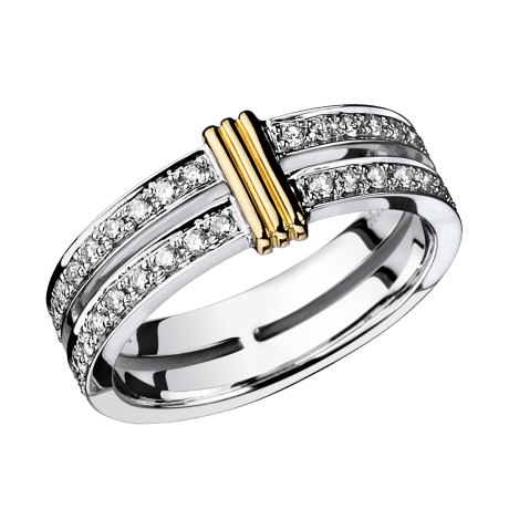 wedding band Subtile Eternité, white gold, link in yellow gold, diamonds