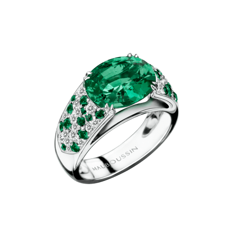 Voyages de Noces Ring, white gold, Emerald and diamonds
