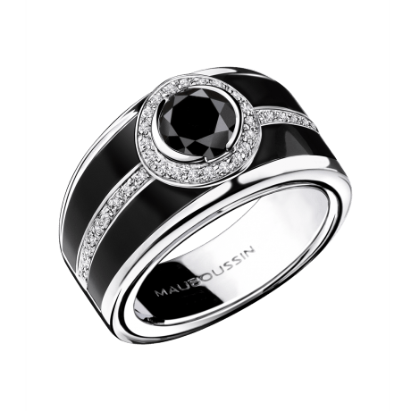 Bague L'Oeuvre Noire, or blanc, diamant noir et laque noire