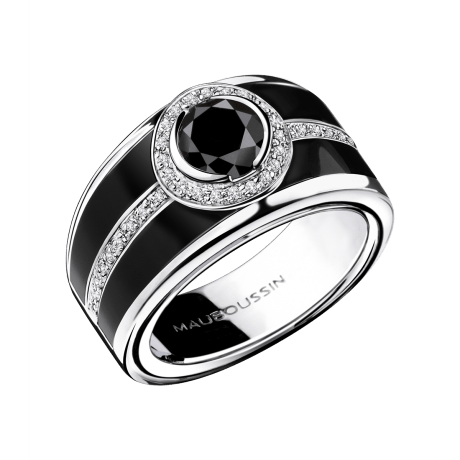 Ring L'Œuvre Noir,white gold, black diamond, black lacquered