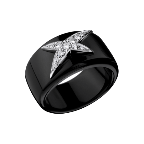 Bague L'Etoile du Démon, céramique noire, or blanc, diamants