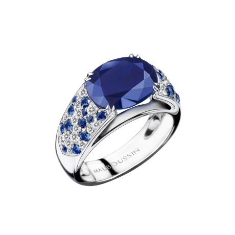 Bague Nuit d'Amour, or blanc, saphir australien