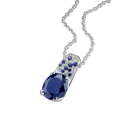 Pendentif « Nuit d’amour », or blanc, saphir australien, pavage saphirs et diamants