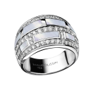 Bague la vertu, or blanc, pavage diamants, nacre blanche 