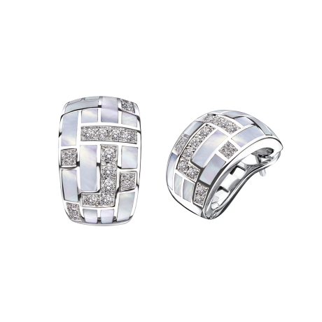 Boucles d'oreilles la vertu, or blanc, diamants, nacre blanche