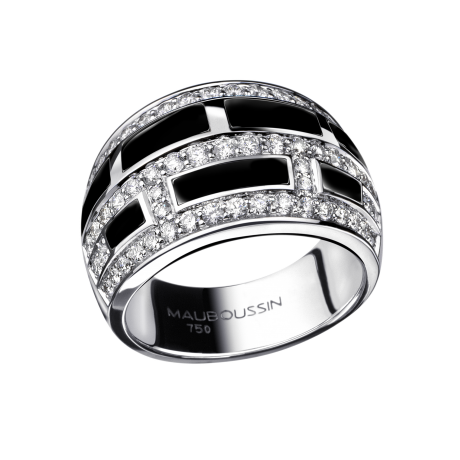 Bague le vice, or blanc, pavage diamants, laque noir 