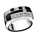 Bague belle de nuit or blanc, pavage diamants, laque noir.