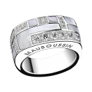 Bague belle de jour, or blanc, pavage diamants, nacre blanche 