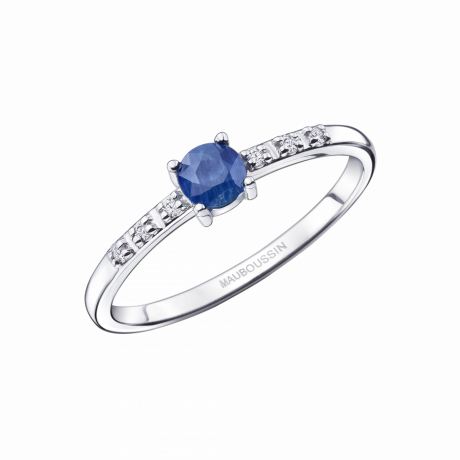 BAGUE CAPSULE D'EMOTIONS PASSIONNEMENT, OR BLANC ET SAPHIR BLEU 