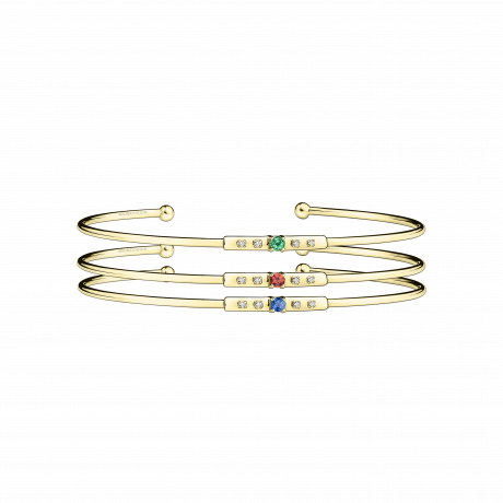 3 BRACELETS CAPTURE D'EMOTIONS, OR JAUNE, EMERAUDE, SAPFIR BLEU ET RUBIS 