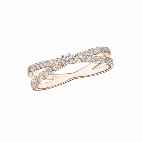 BAGUE A LA CROISEE DES CHEMINS     OR ROSE, DIAMANTS