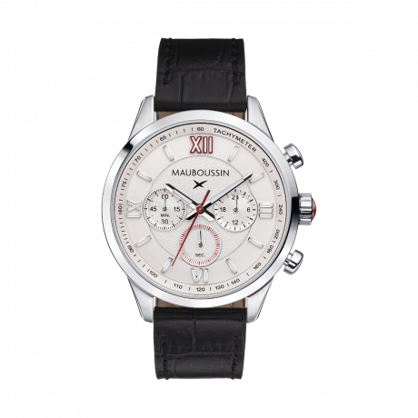 MONTRE UN HOMME UNE VIE    CADRAN BLANC, BRACELET CUIR