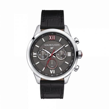 MONTRE UN HOMME UNE VIE   CADRAN GRIS, BRACELET CUIR