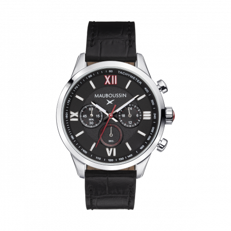 MONTRE UN HOMME UNE VIE      CADRAN NOIR, BRACELET CUIR