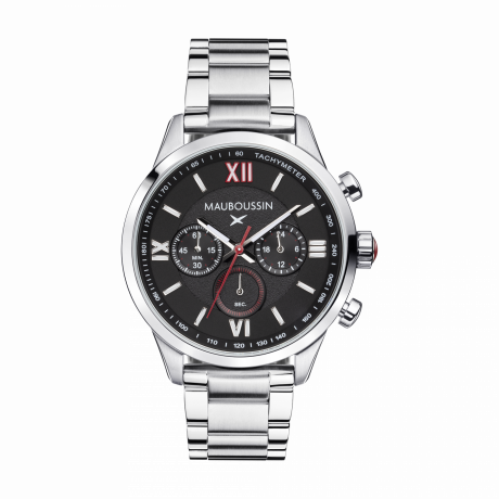 MONTRE UN HOMME UNE VIE   CADRAN NOIR, BRACELET ACIER