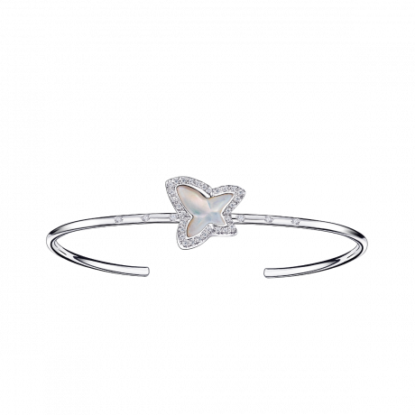 BRACELET JONC TU ES SUBLIME FLEUR DE LA VIE     OR BLANC, NACRE ET DIAMANTS