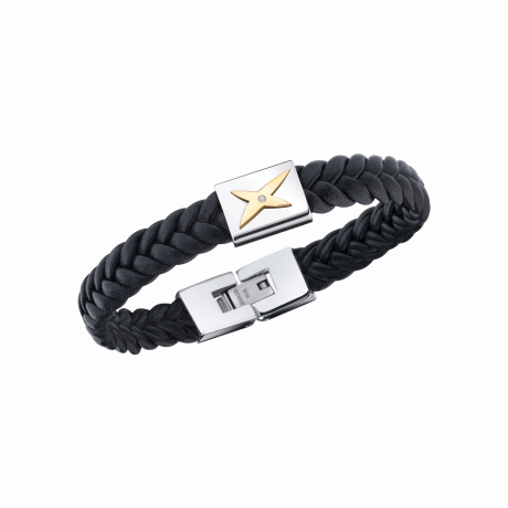 BRACELET MEC J'TE KIFF, NOIR ET BARETTE BLANCHE    CUIR NOIR, ACIER BLANC, DIAMANT