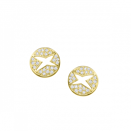 BOUCLES D'OREILLES A JAMAIS MON ETOILE N°4          OR JAUNE ET DIAMANTS