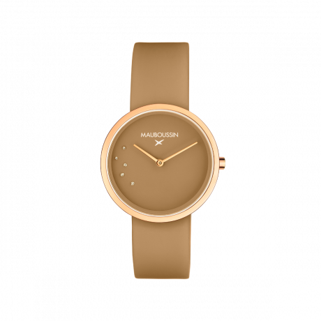 MONTRE CARAMEL PRALINÉ, RONDE   Acier et silicone 