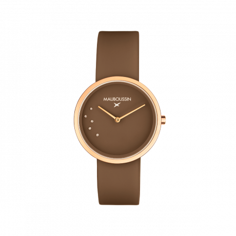 MONTRE CARAMEL CAFÉ, RONDE   Acier et silicone 