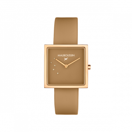 MONTRE CARAMEL PRALINÉ, CARRÉE   Acier et silicone 