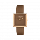 MONTRE CARAMEL, CAFÉ, CARRÉE   Acier et silicone 