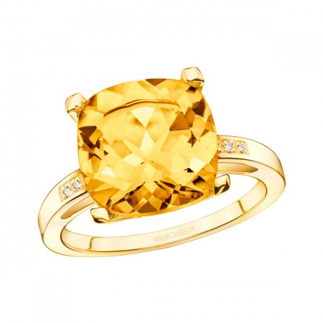 Bague Petit Visage d'Amour Or jaune, citrine et diamants