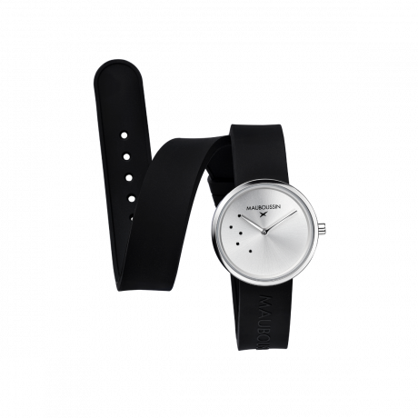 Montre L'Heure Vraie, ronde  Acier, silicone et diamants