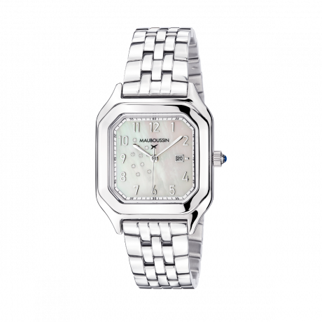 MONTRE BELO HORIZONTE   ACIER, NACRE BLANCHE, DIAMANTS 